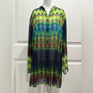 Units Vibrant Multicolor Sheer Button-Up Shirt Size XL